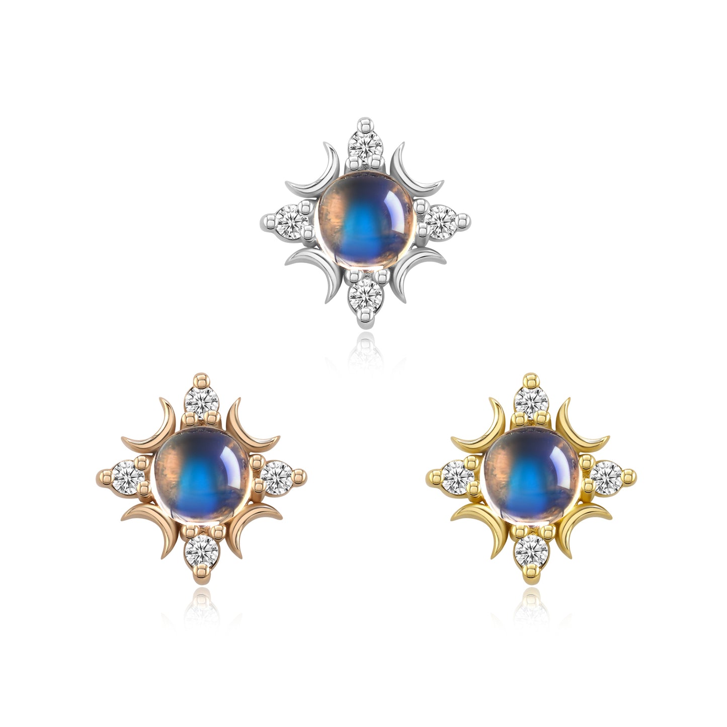 Larimar and Moonstone 14k gold threadless piercing end