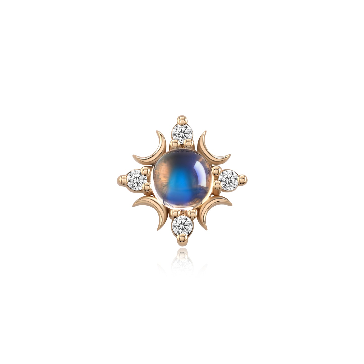 Larimar and Moonstone 14k gold threadless piercing end