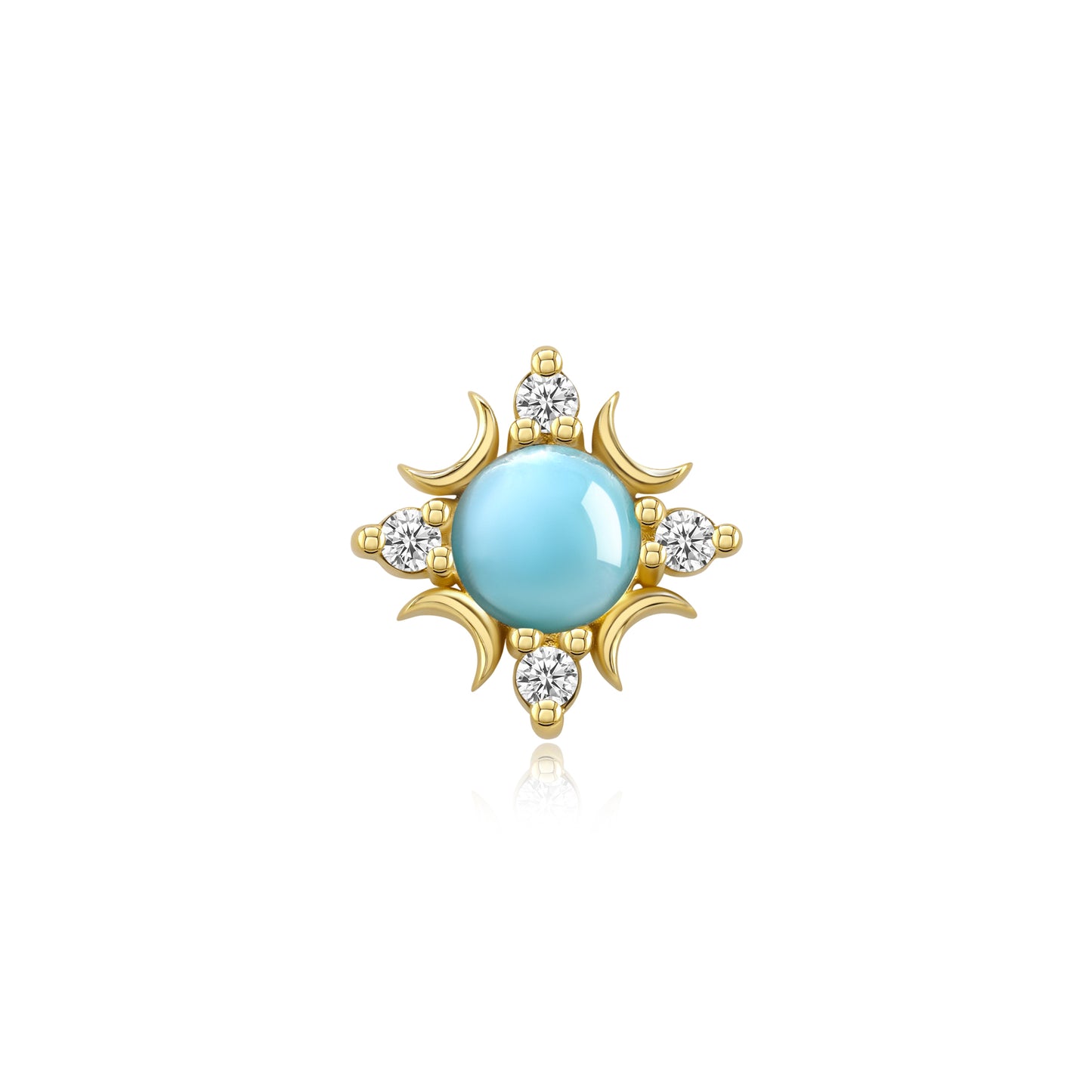 Larimar and Moonstone 14k gold threadless piercing end