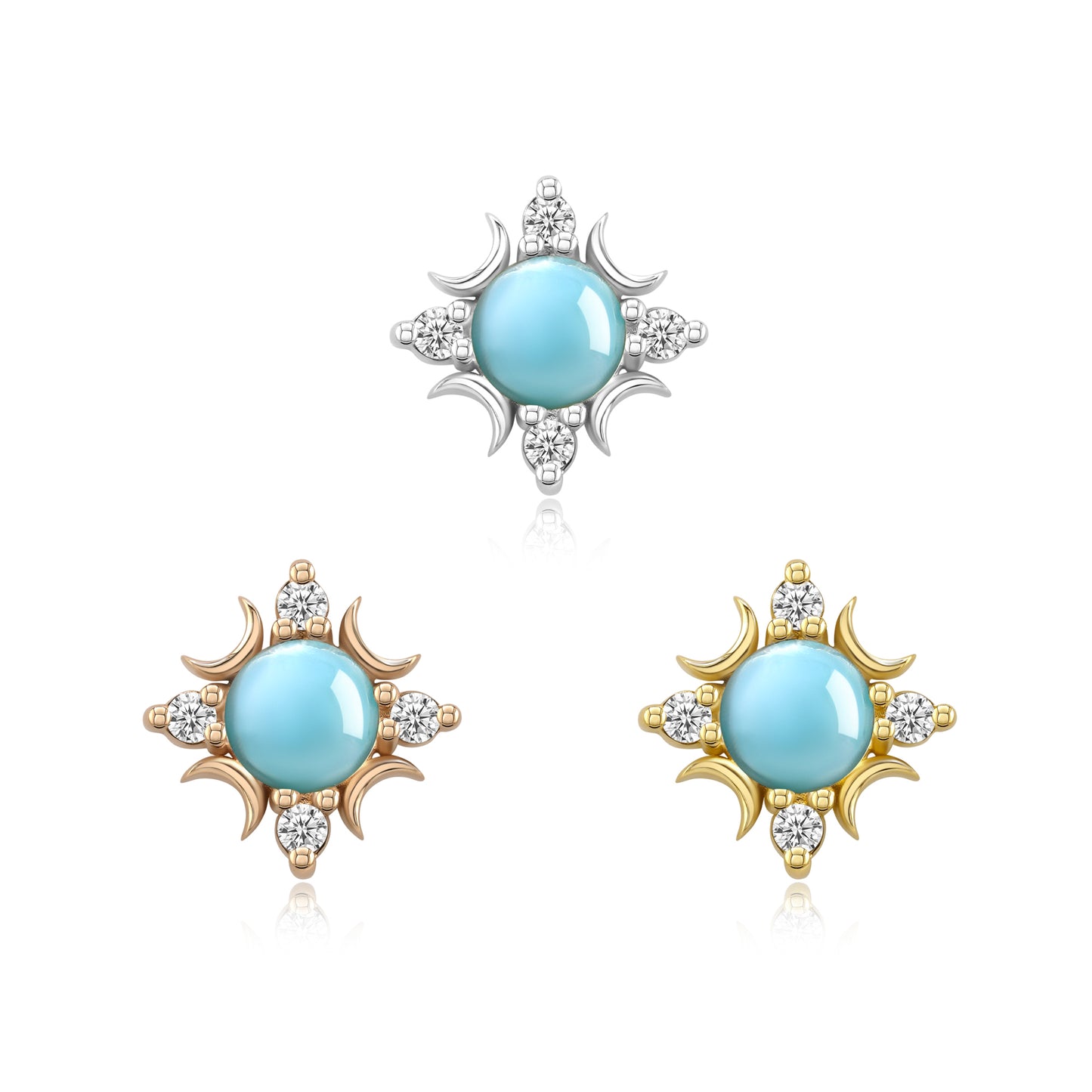 Larimar and Moonstone 14k gold threadless piercing end