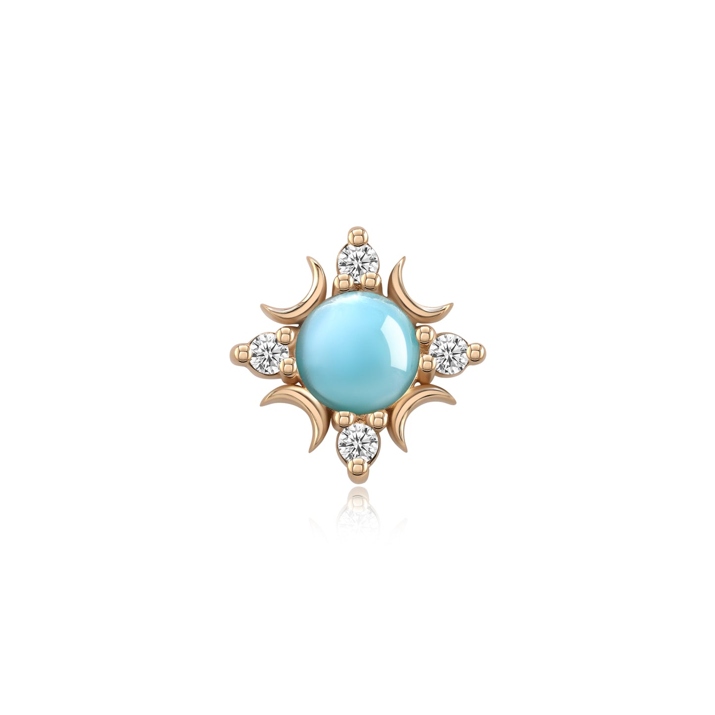 Larimar and Moonstone 14k gold threadless piercing end