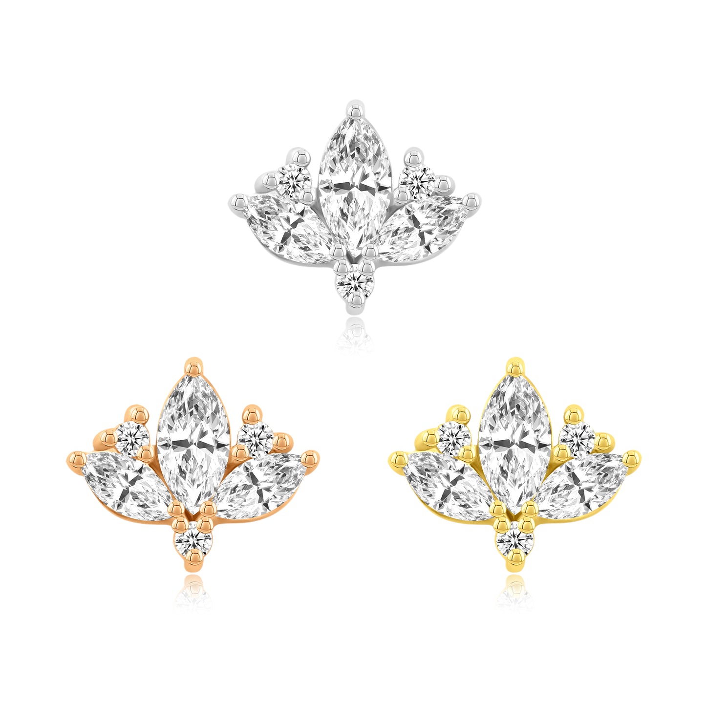 14k gold lotus threadless end with opal CZ gems