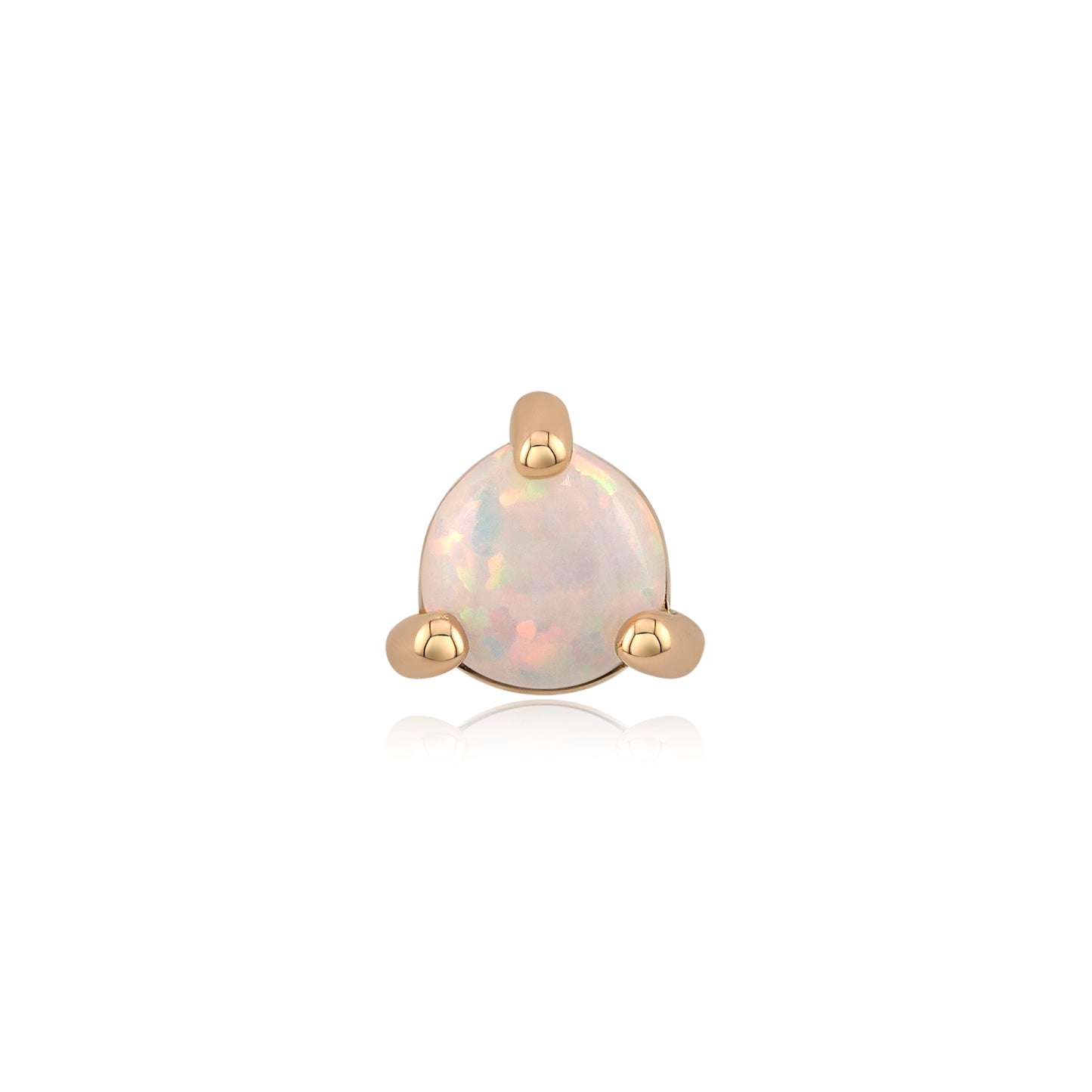 3 prong white opal threadless end in 14k gold for piercings