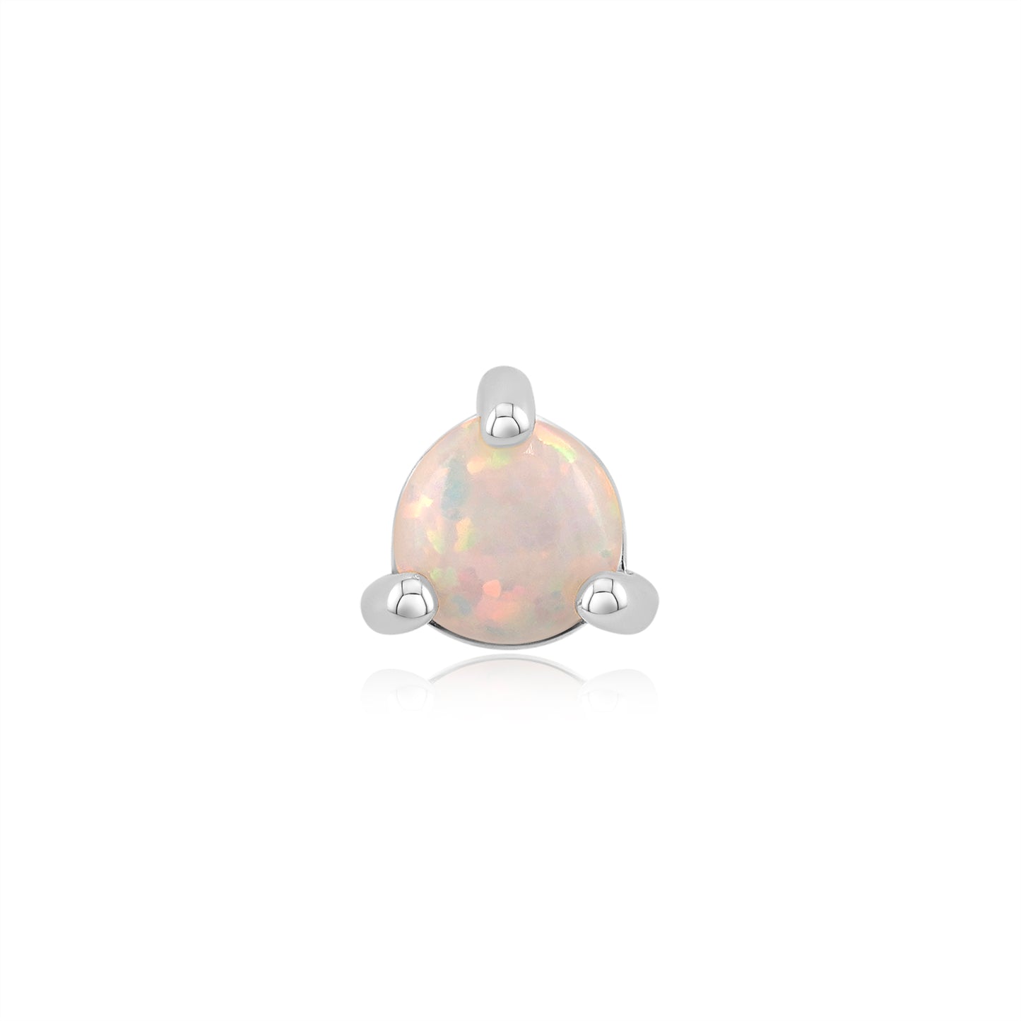 3 prong white opal threadless end in 14k gold for piercings