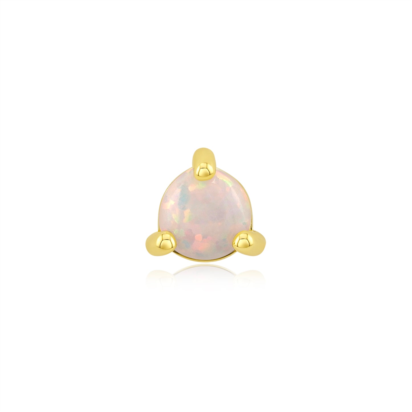 3 prong white opal threadless end in 14k gold for piercings