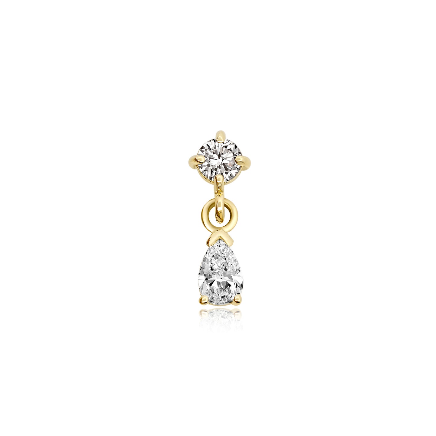 14k gold threadless body jewelry with CZ drop design