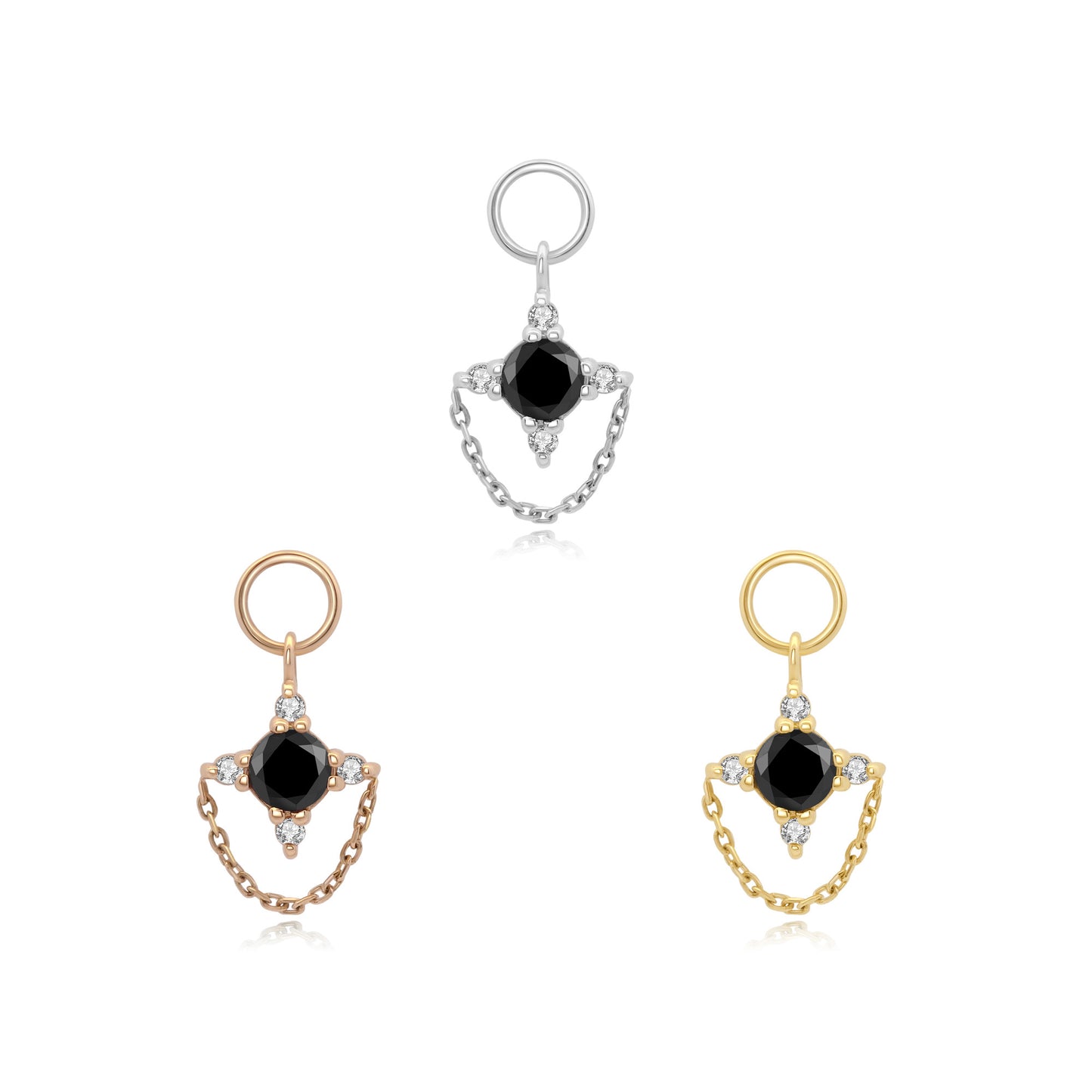 14k gold black onyx charm with CZ accent on fine chain
