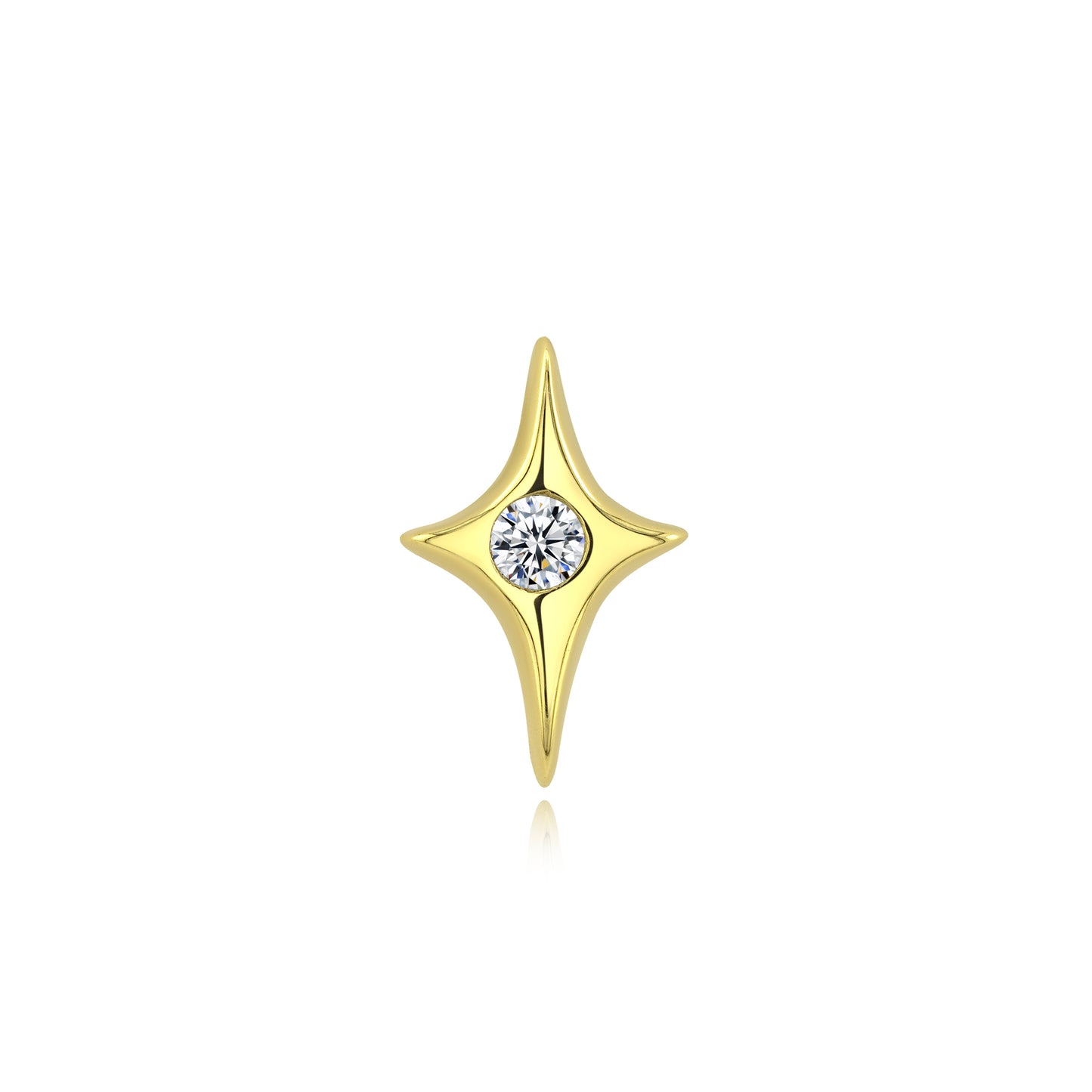 14k gold star threadless end with clear CZ gem detail