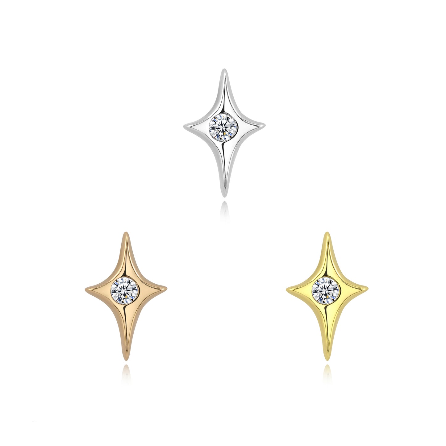 14k gold star threadless end with clear CZ gem detail