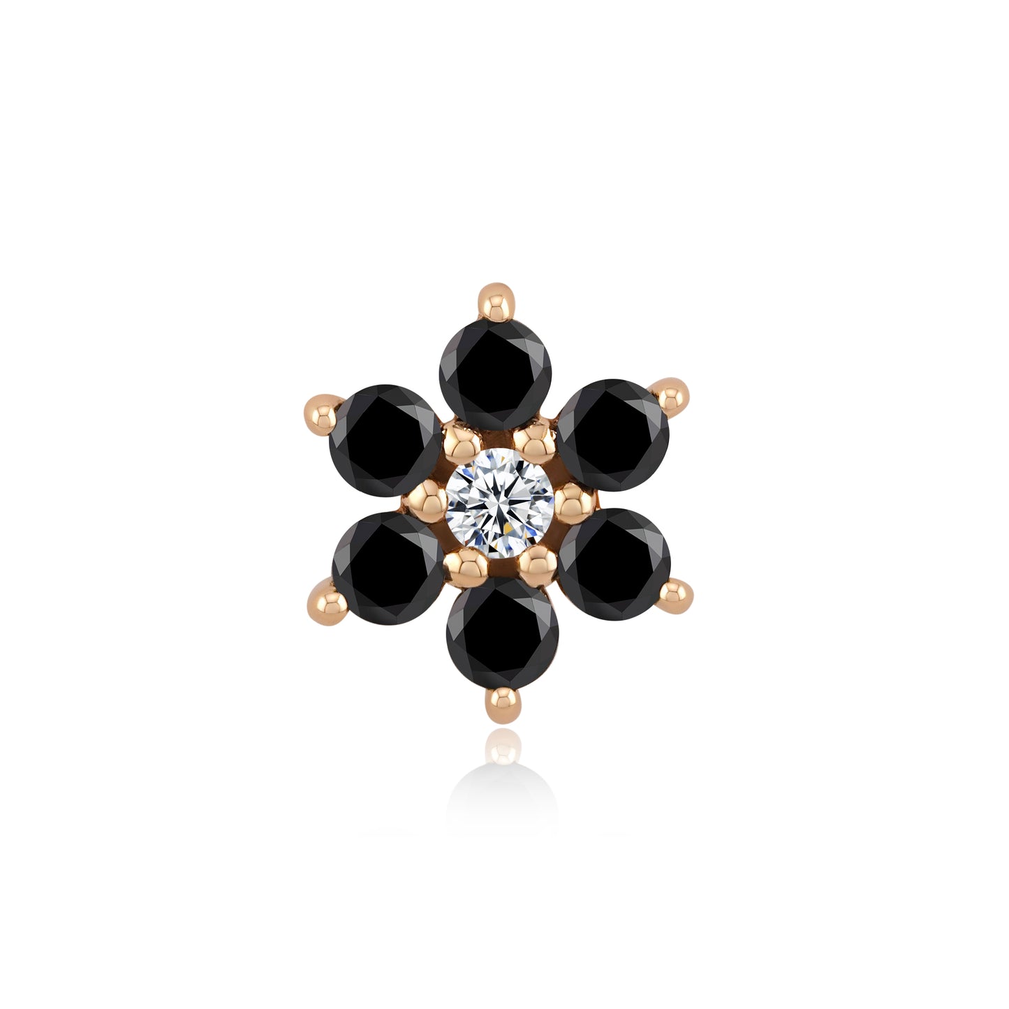 14k gold floral threadless piercing stud with CZ gemstones