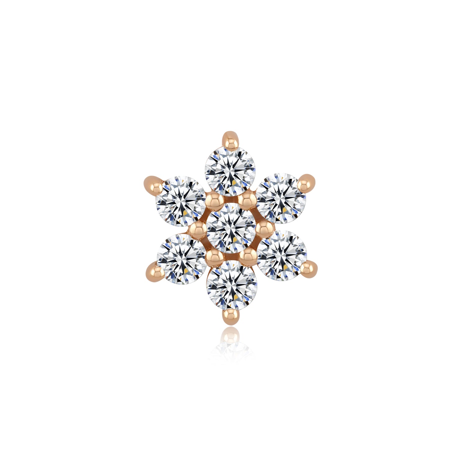 14k gold floral threadless piercing stud with CZ gemstones