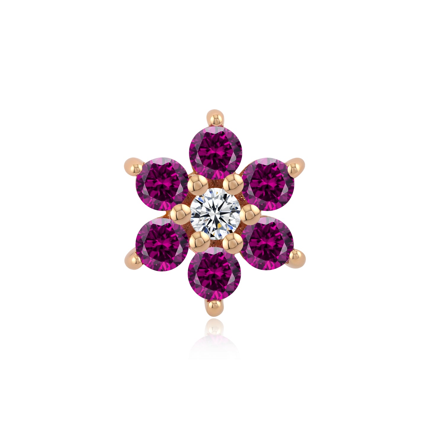 14k gold floral threadless piercing stud with CZ gemstones