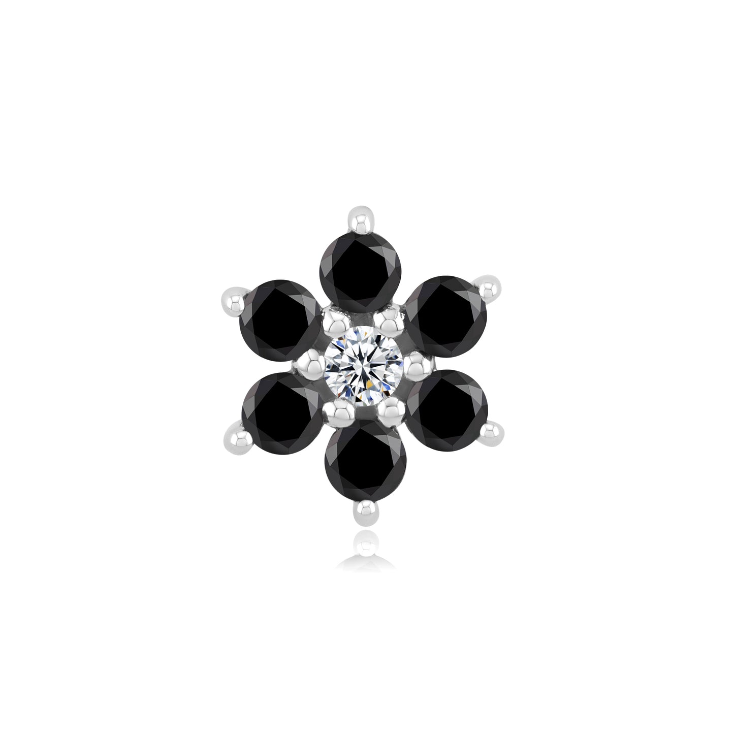 14k gold floral threadless piercing stud with CZ gemstones