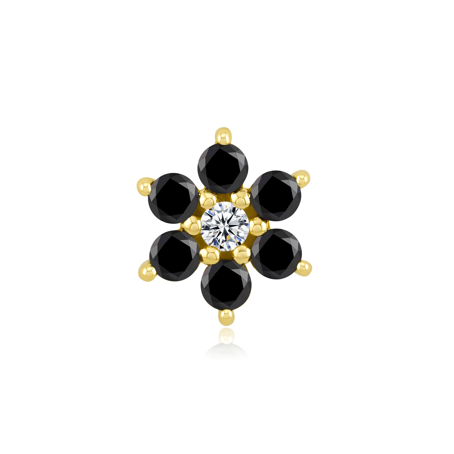 14k gold floral threadless piercing stud with CZ gemstones