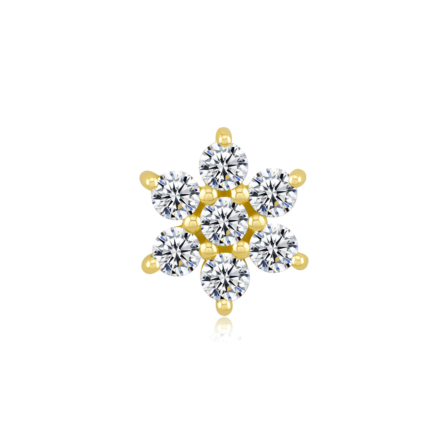14k gold floral threadless piercing stud with CZ gemstones