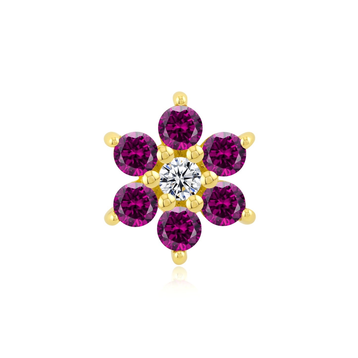 14k gold floral threadless piercing stud with CZ gemstones