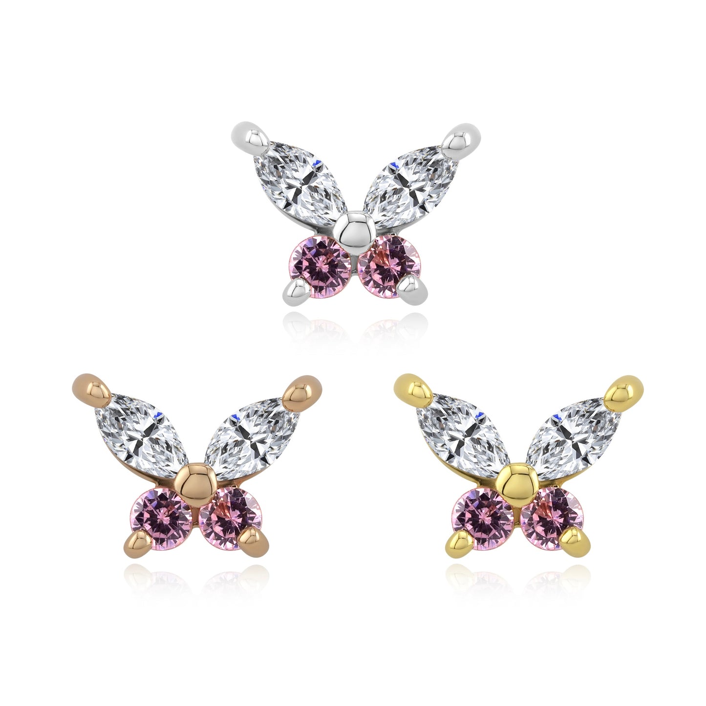 14k gold butterfly threadless end with CZs for piercings