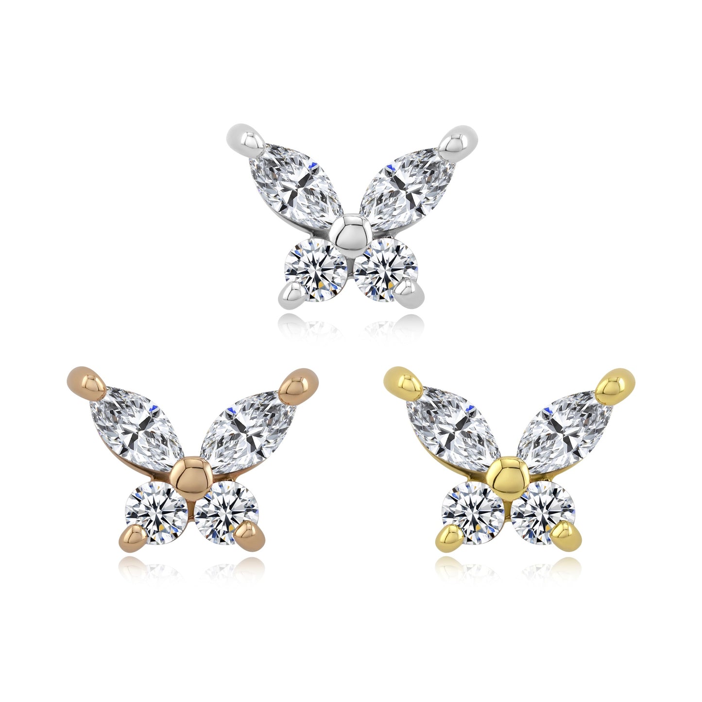 14k gold butterfly threadless end with CZs for piercings