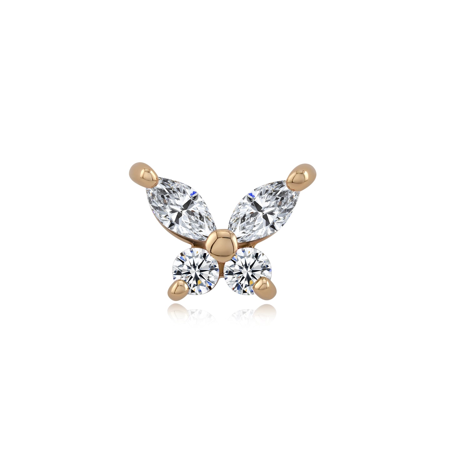 14k gold butterfly threadless end with CZs for piercings