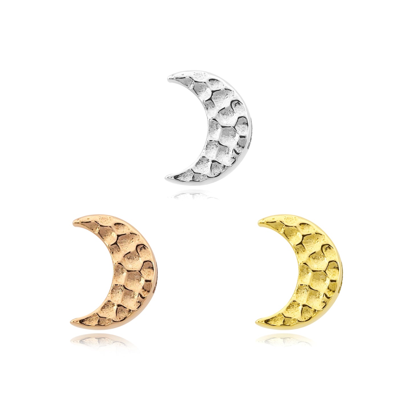 14k gold hammered moon threadless end for professional piercings