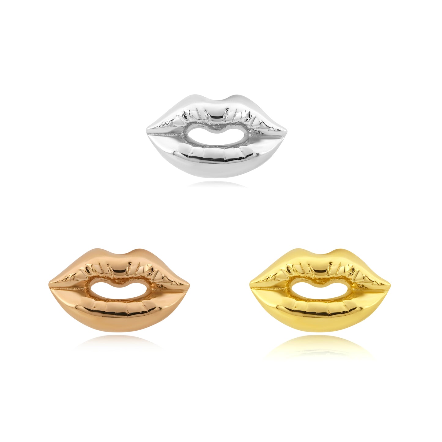 14k gold lip piercing jewelry – Kiss Me threadless end design