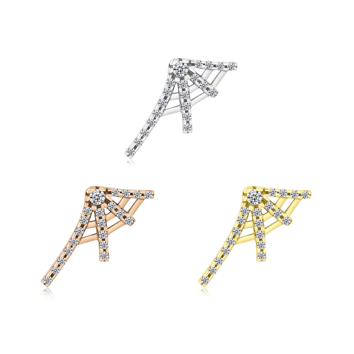14k gold spider web piercing jewelry with black CZ gemstones