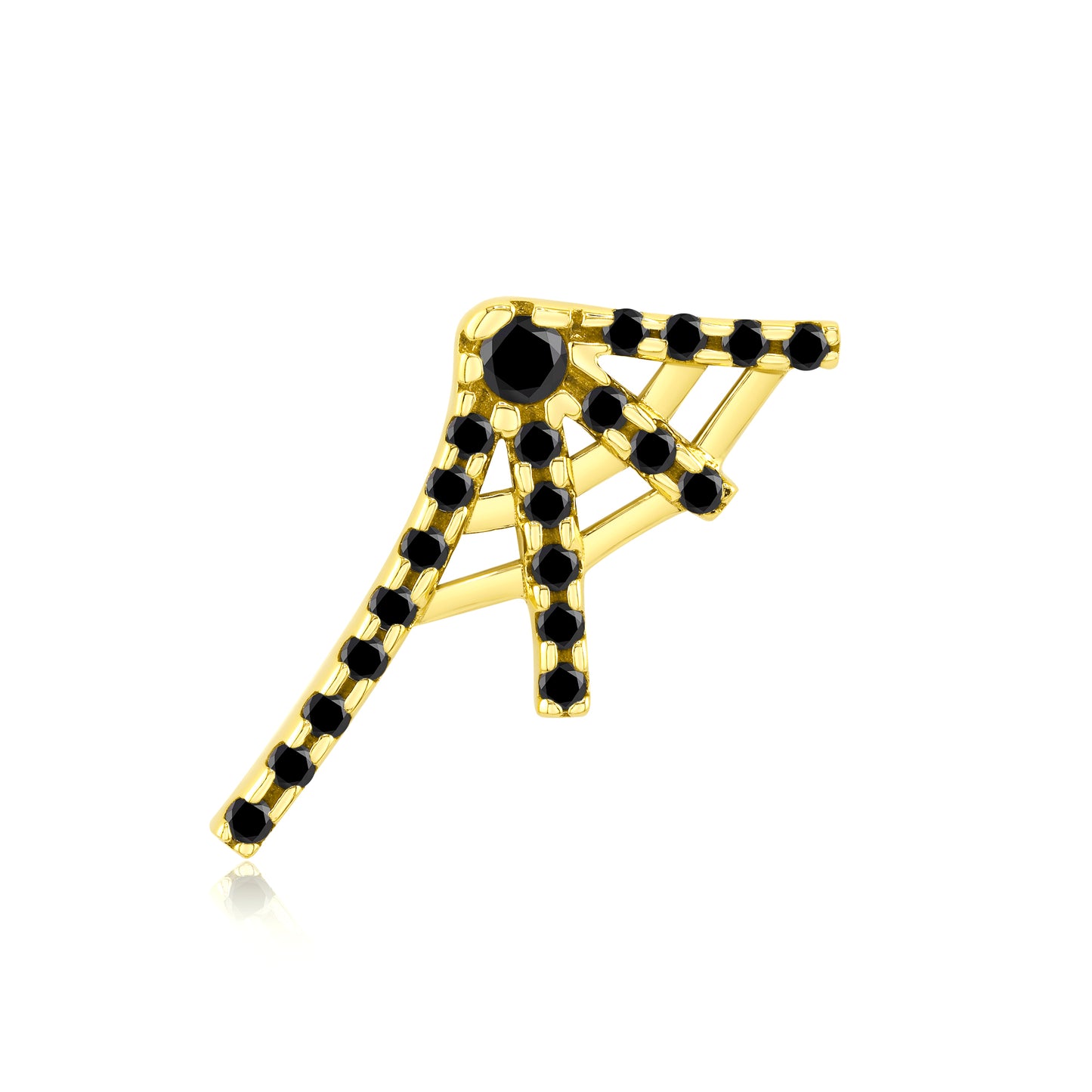 14k gold spider web piercing jewelry with black CZ gemstones
