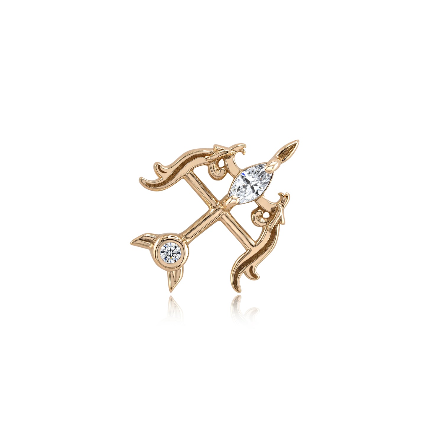 14k gold threadless charm with bow and CZs for piercings