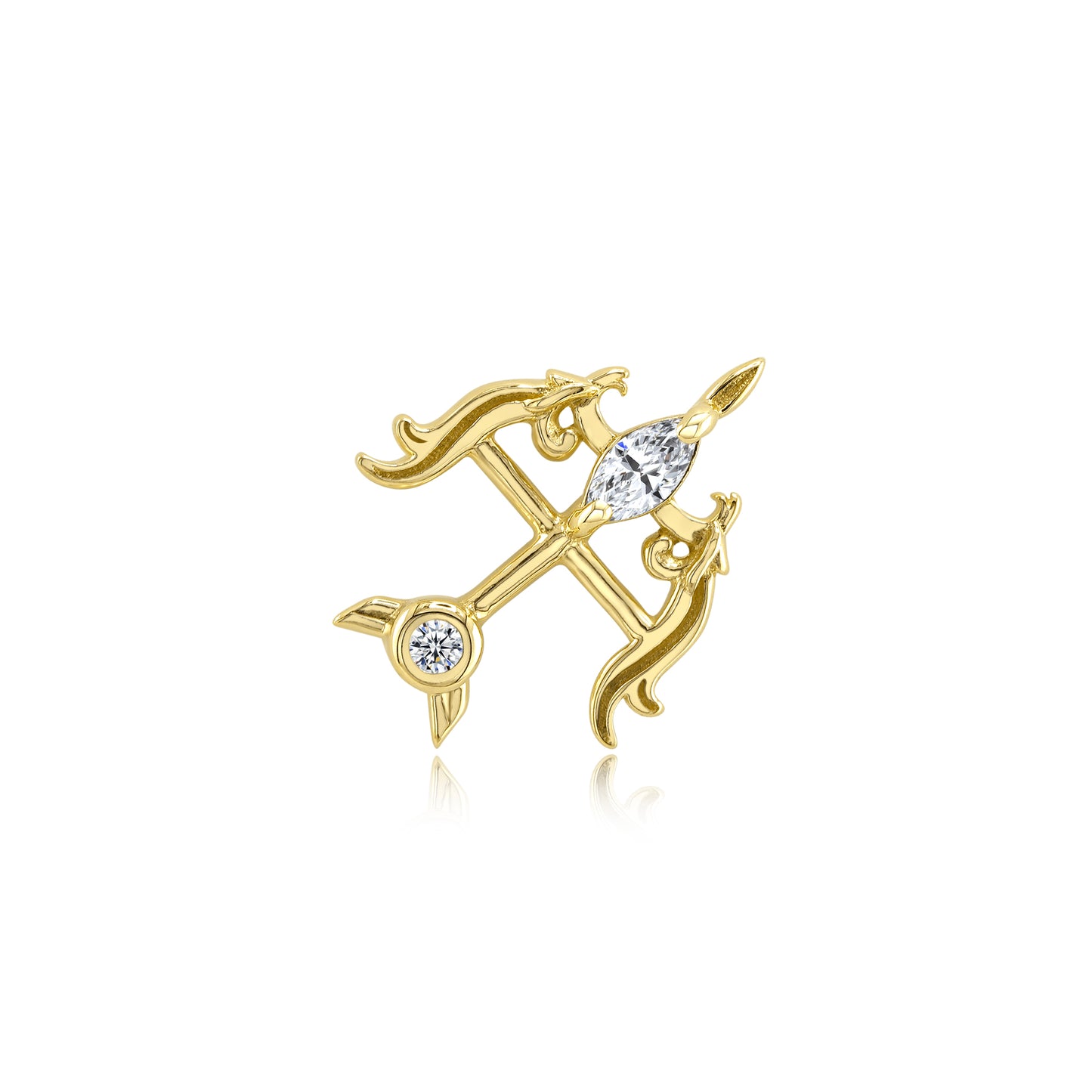 14k gold threadless charm with bow and CZs for piercings