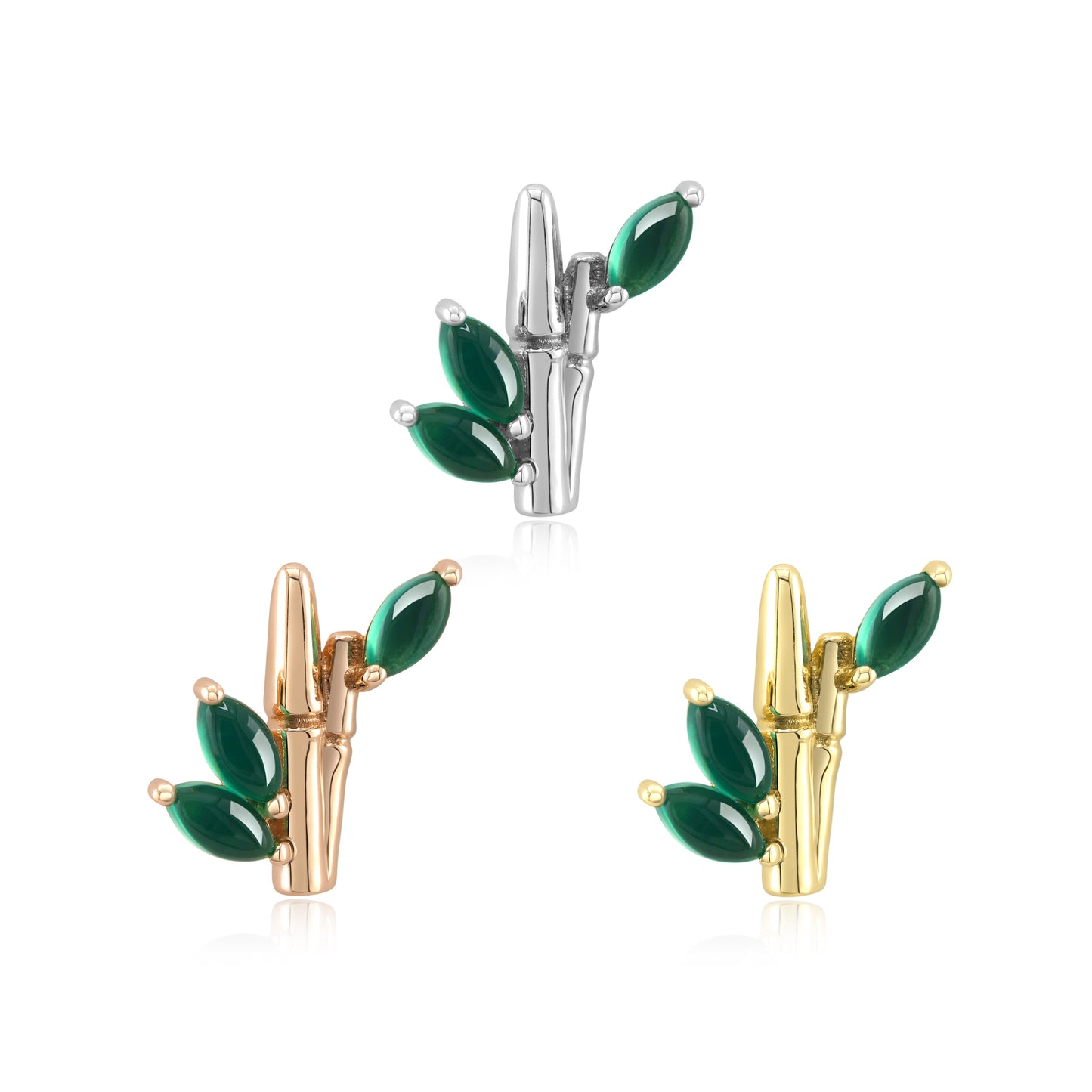 Bamboo Grove green onyx 14k gold threadless piercing end