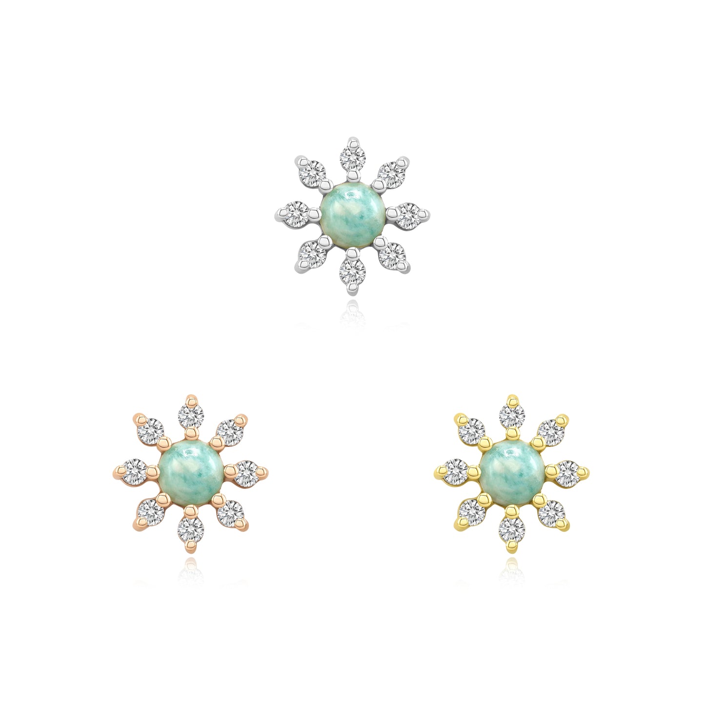 14k gold Amazonite threadless body jewelry – Mist design