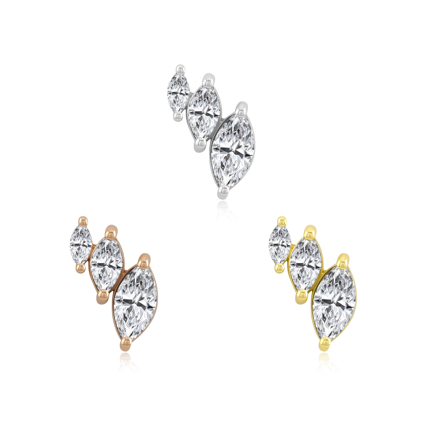 14k gold threadless end with marquise CZs for piercings