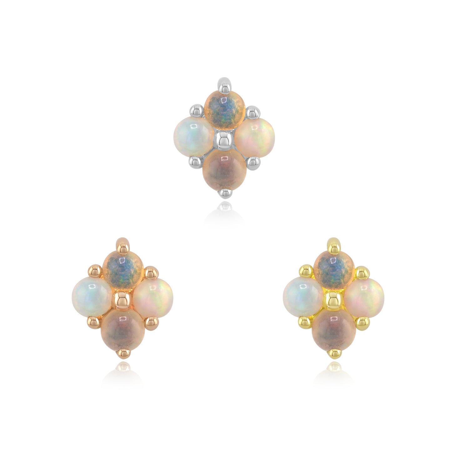 Divine 14k gold threadless piercing end with opal or CZ gems
