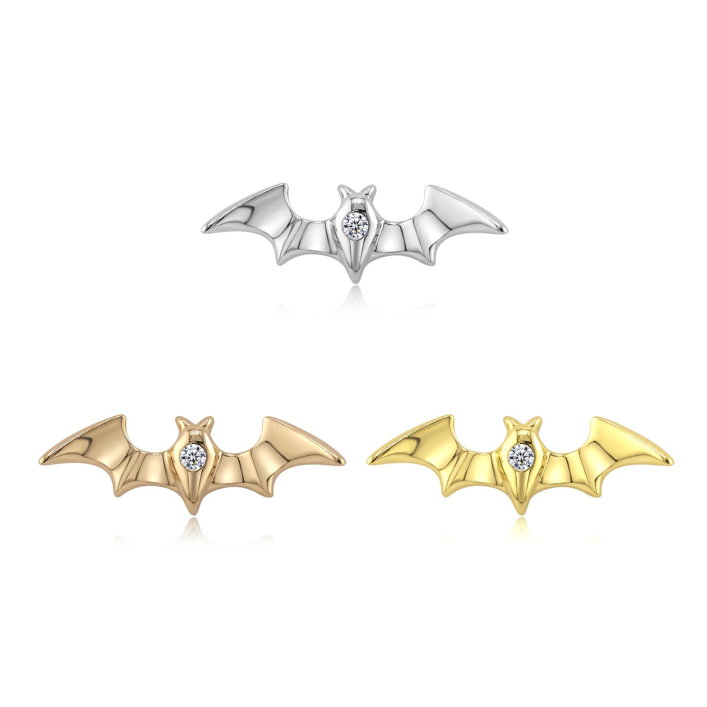 Nocturne bat jewelry in 14k gold with threadless titanium