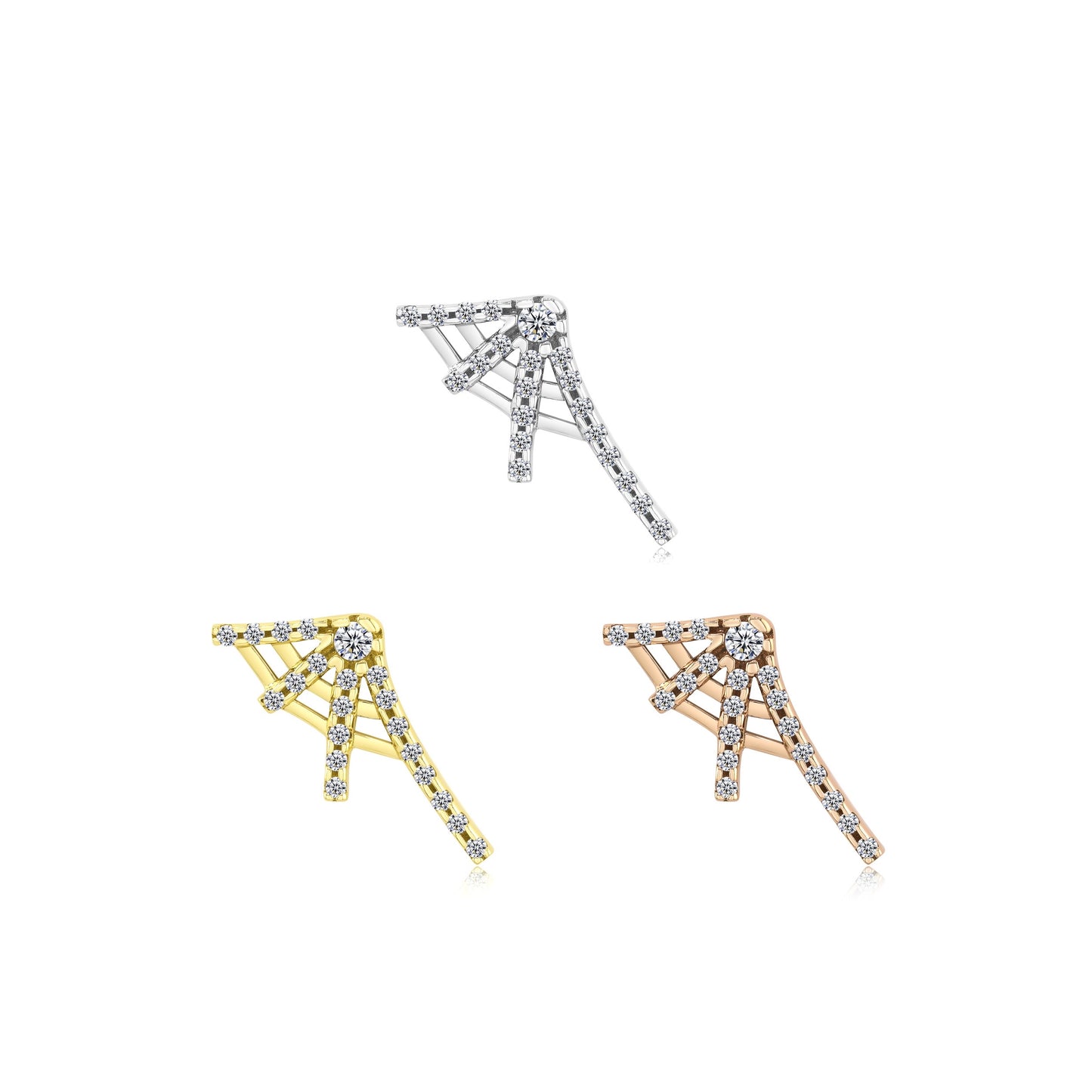 14k gold spider web piercing jewelry with black CZ gemstones