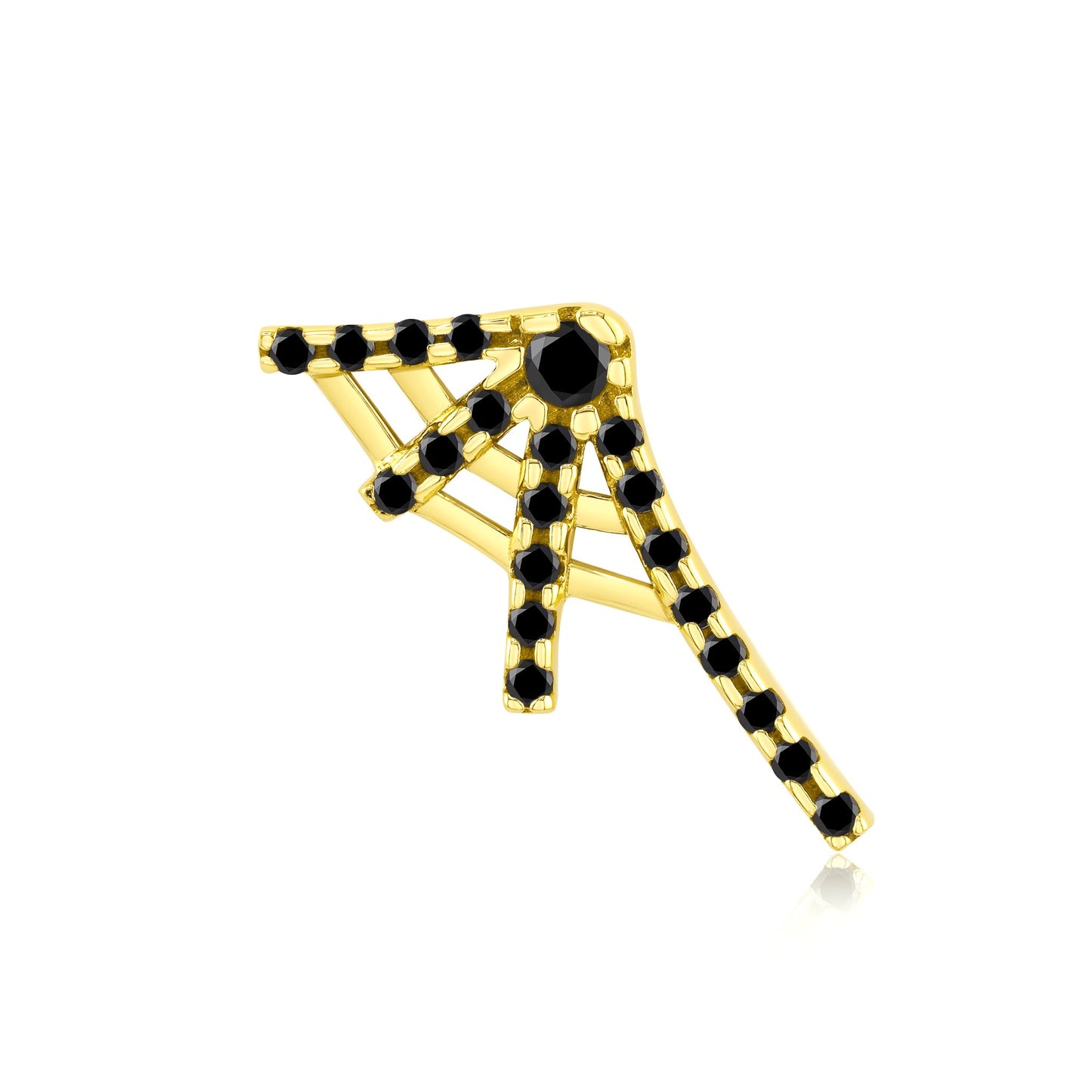 14k gold spider web piercing jewelry with black CZ gemstones