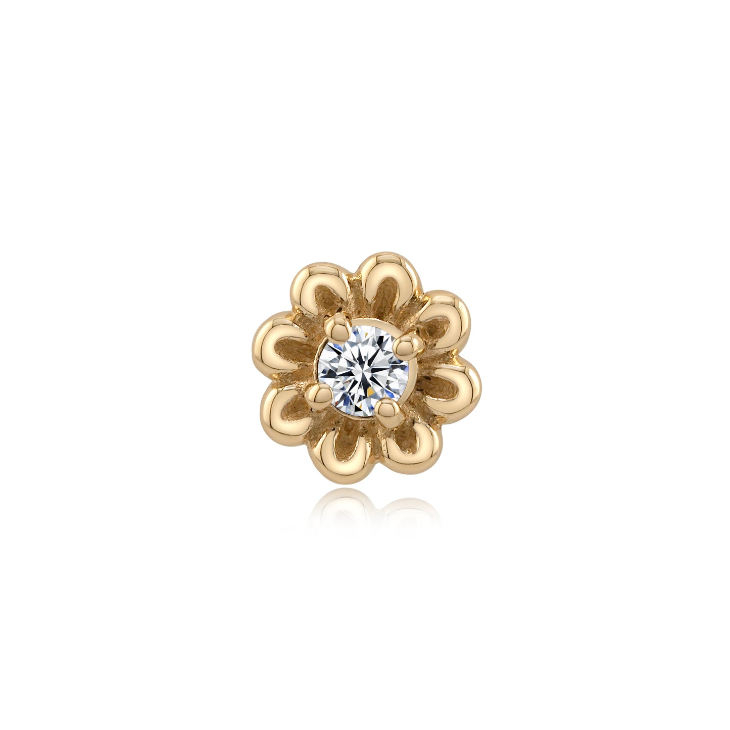 14k gold sunflower threadless end with CZ for floral piercing