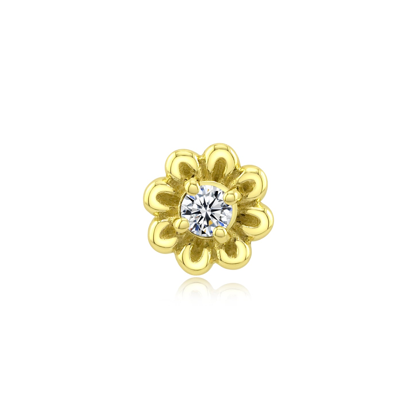14k gold sunflower threadless end with CZ for floral piercing