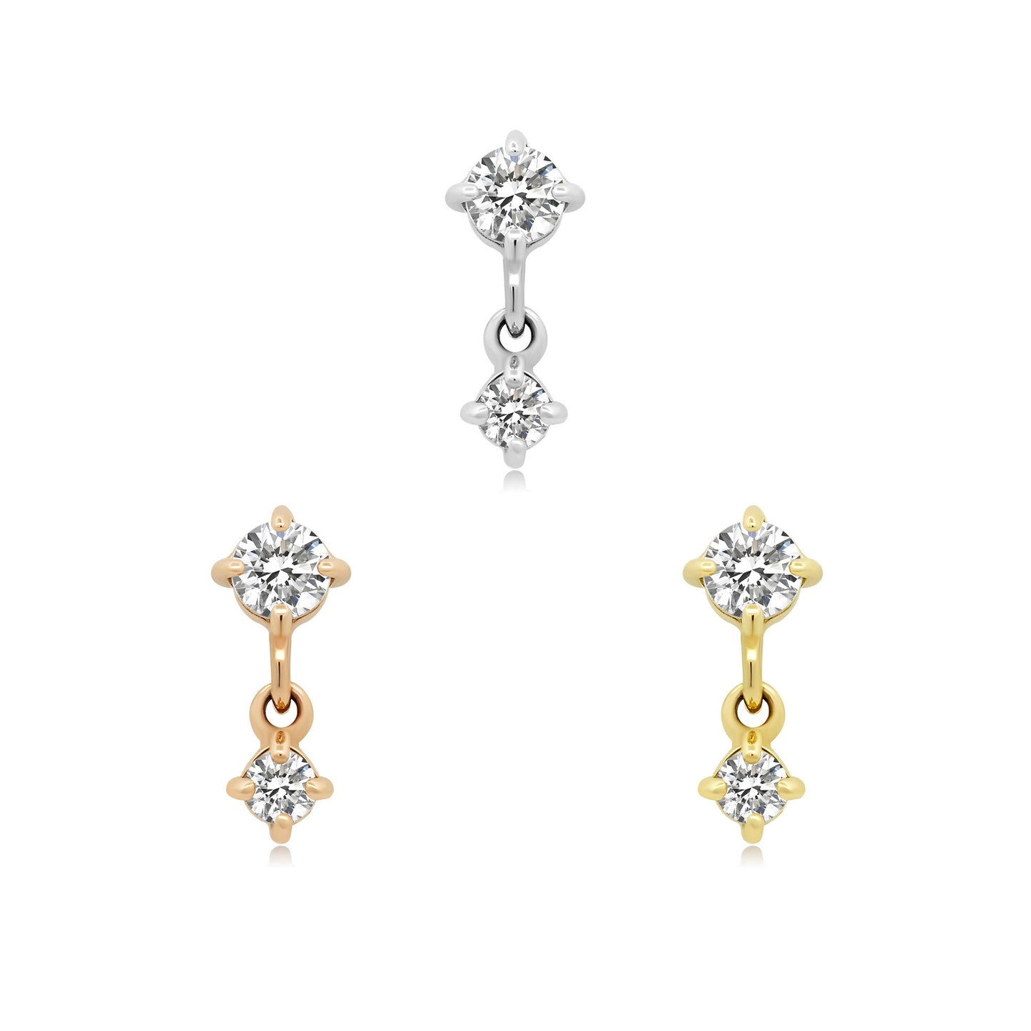 14k gold threadless end with double CZ for piercings