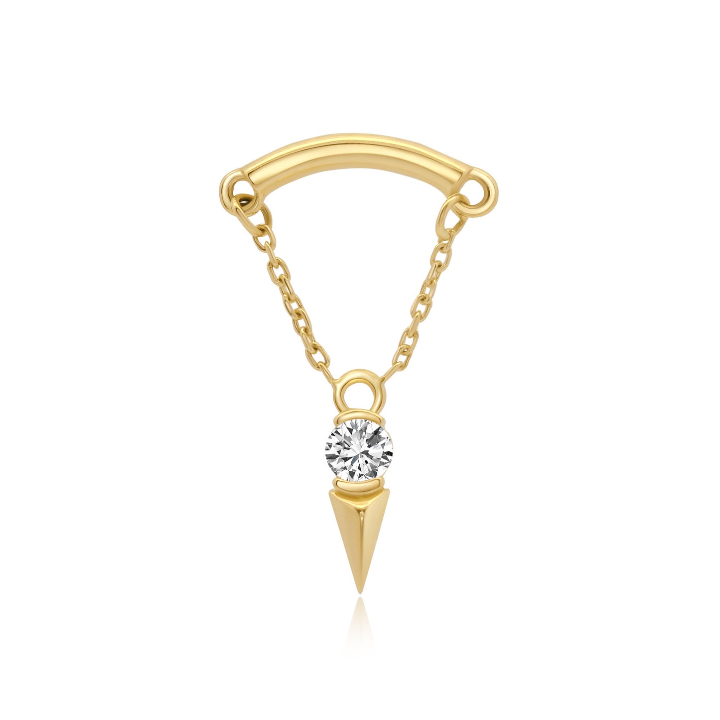 14k gold threadless end helix jewelry with CZ and chain