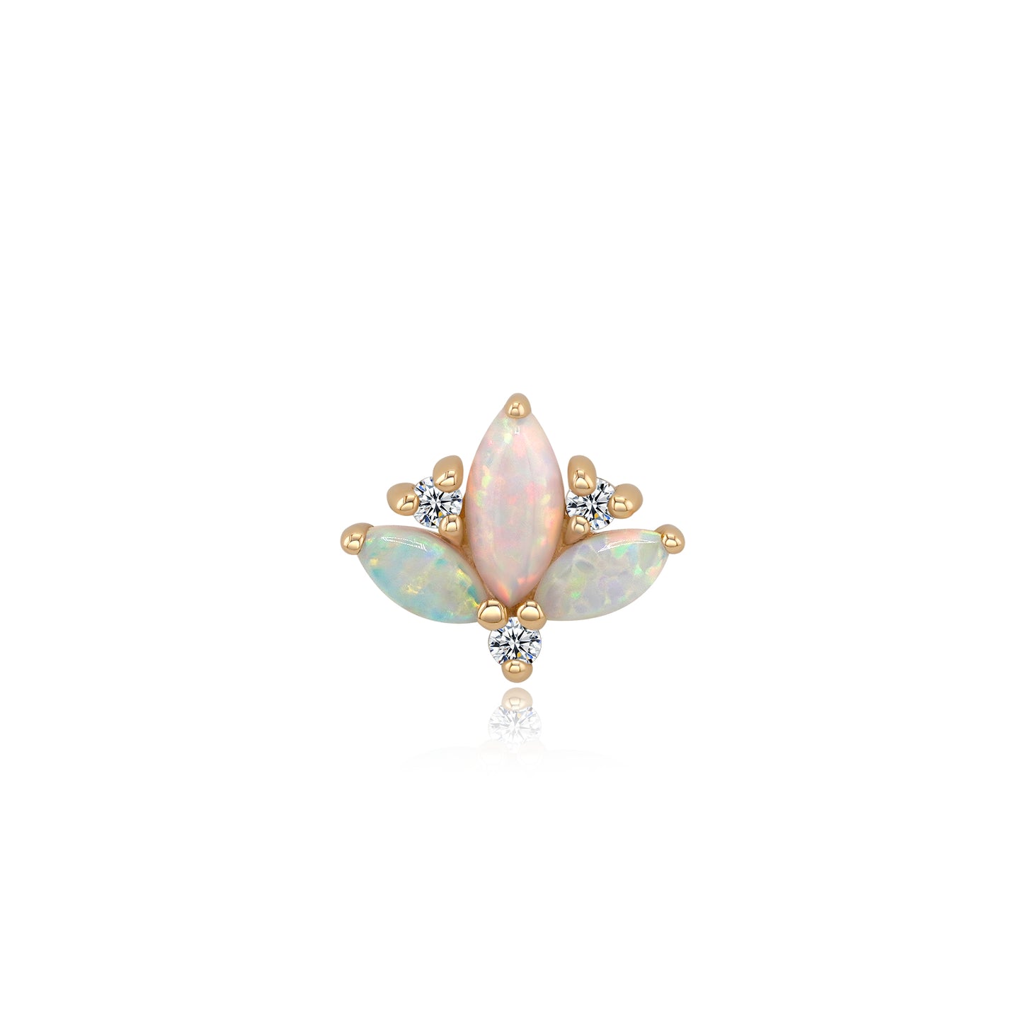 14k gold lotus threadless end with opal CZ gems