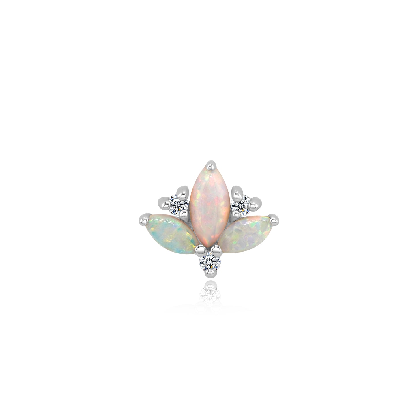 14k gold lotus threadless end with opal CZ gems