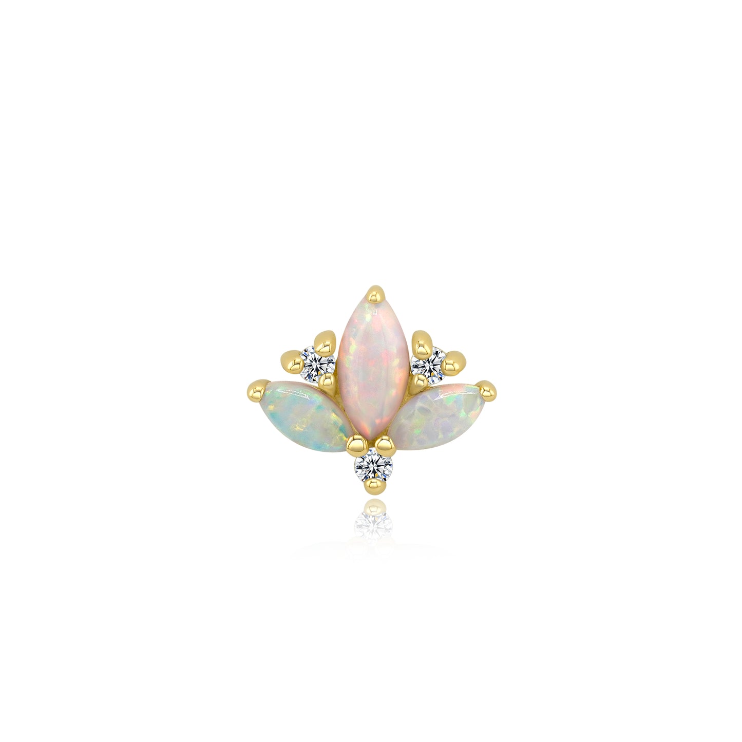 14k gold lotus threadless end with opal CZ gems