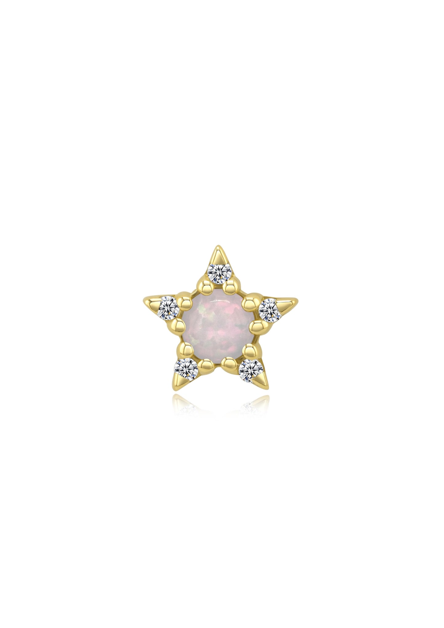 14k gold threadless end with celestial CZ and opal gemstones