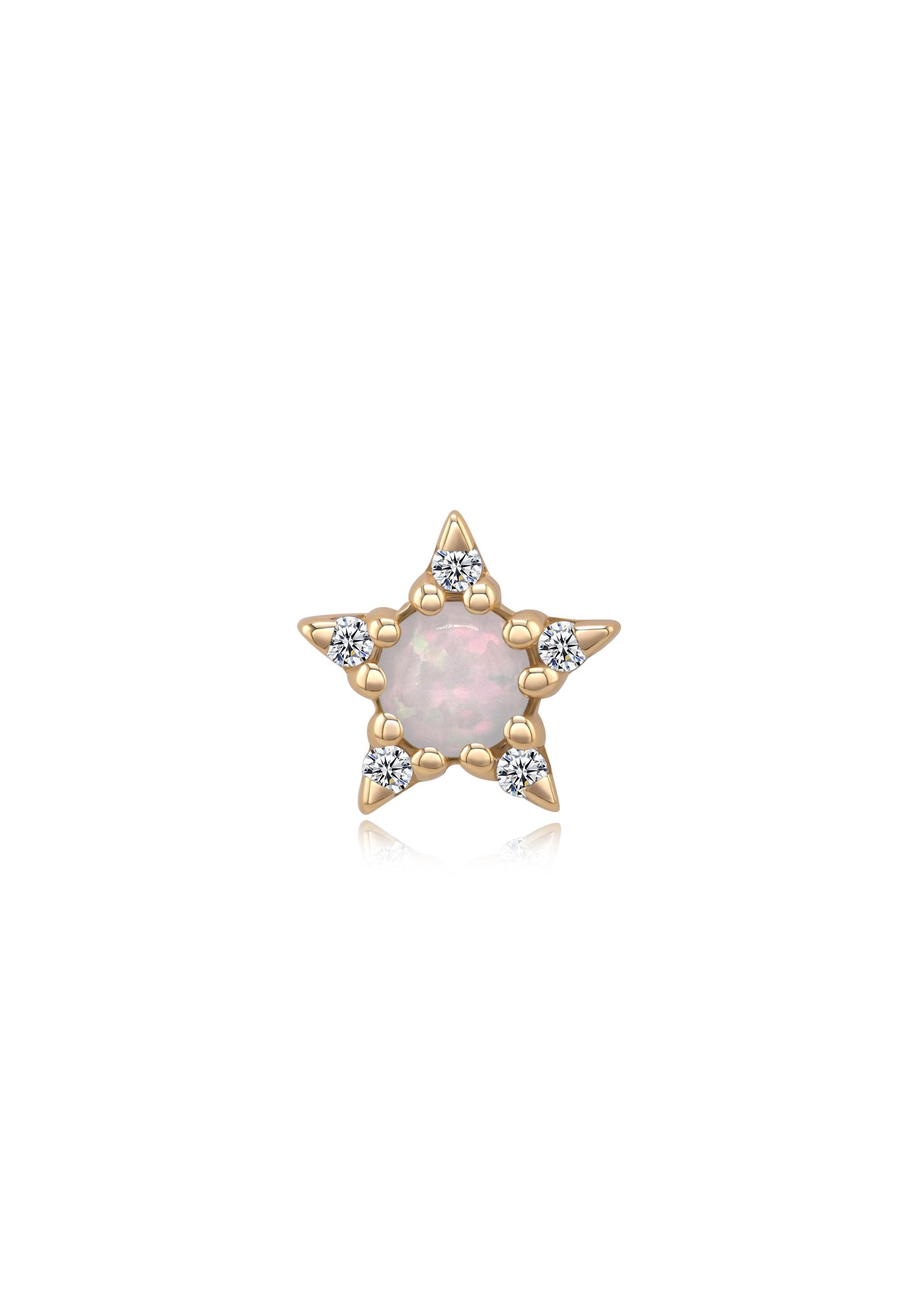14k gold threadless end with celestial CZ and opal gemstones