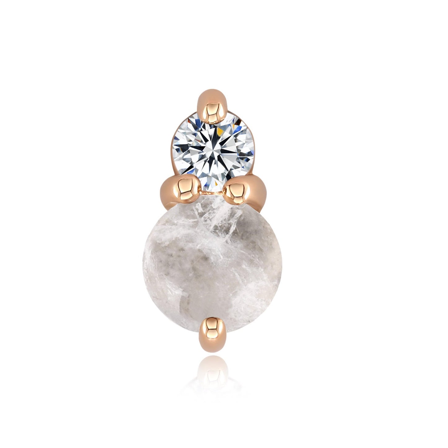 14k gold snowman threadless end with CZ and moonstone gems