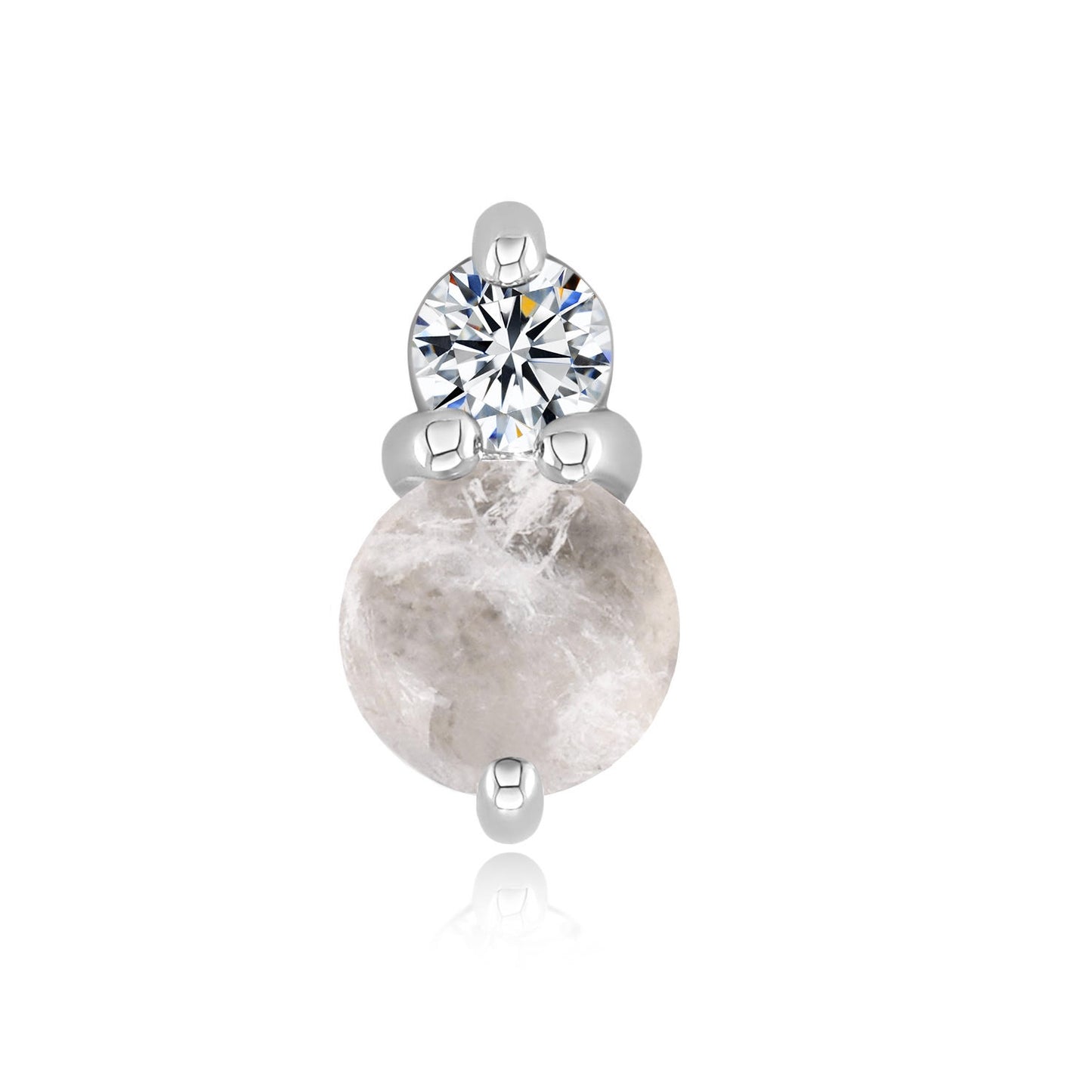 14k gold snowman threadless end with CZ and moonstone gems