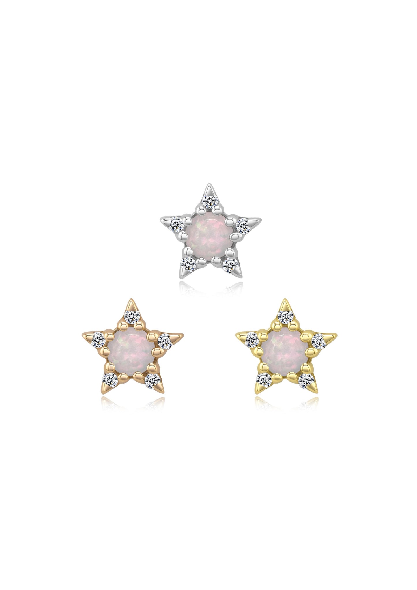 14k gold threadless end with celestial CZ and opal gemstones