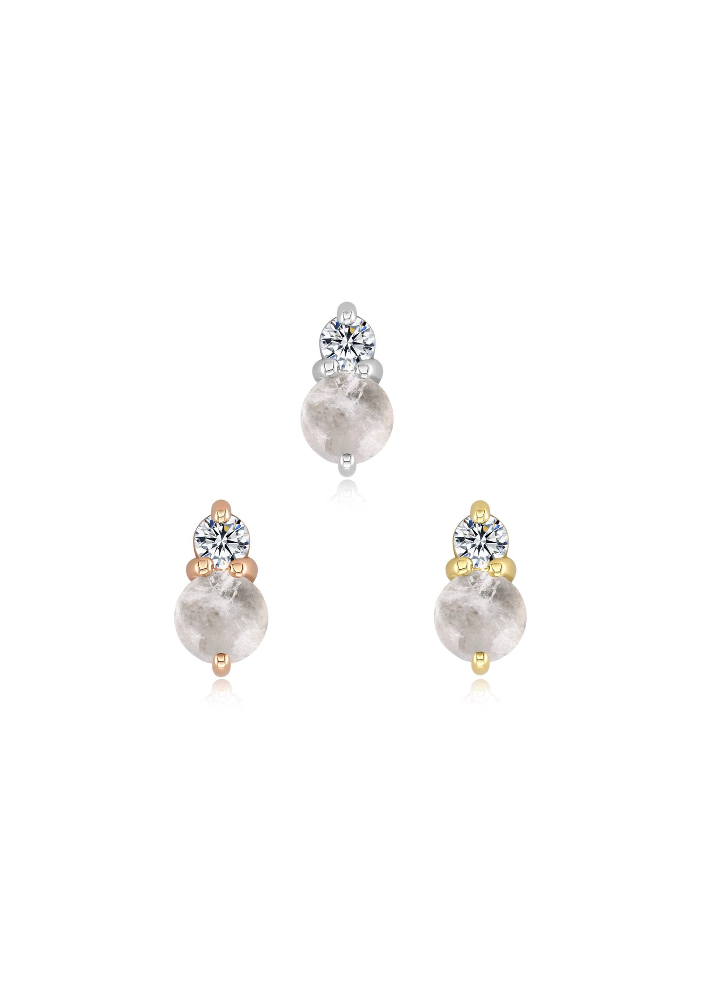 14k gold snowman threadless end with CZ and moonstone gems