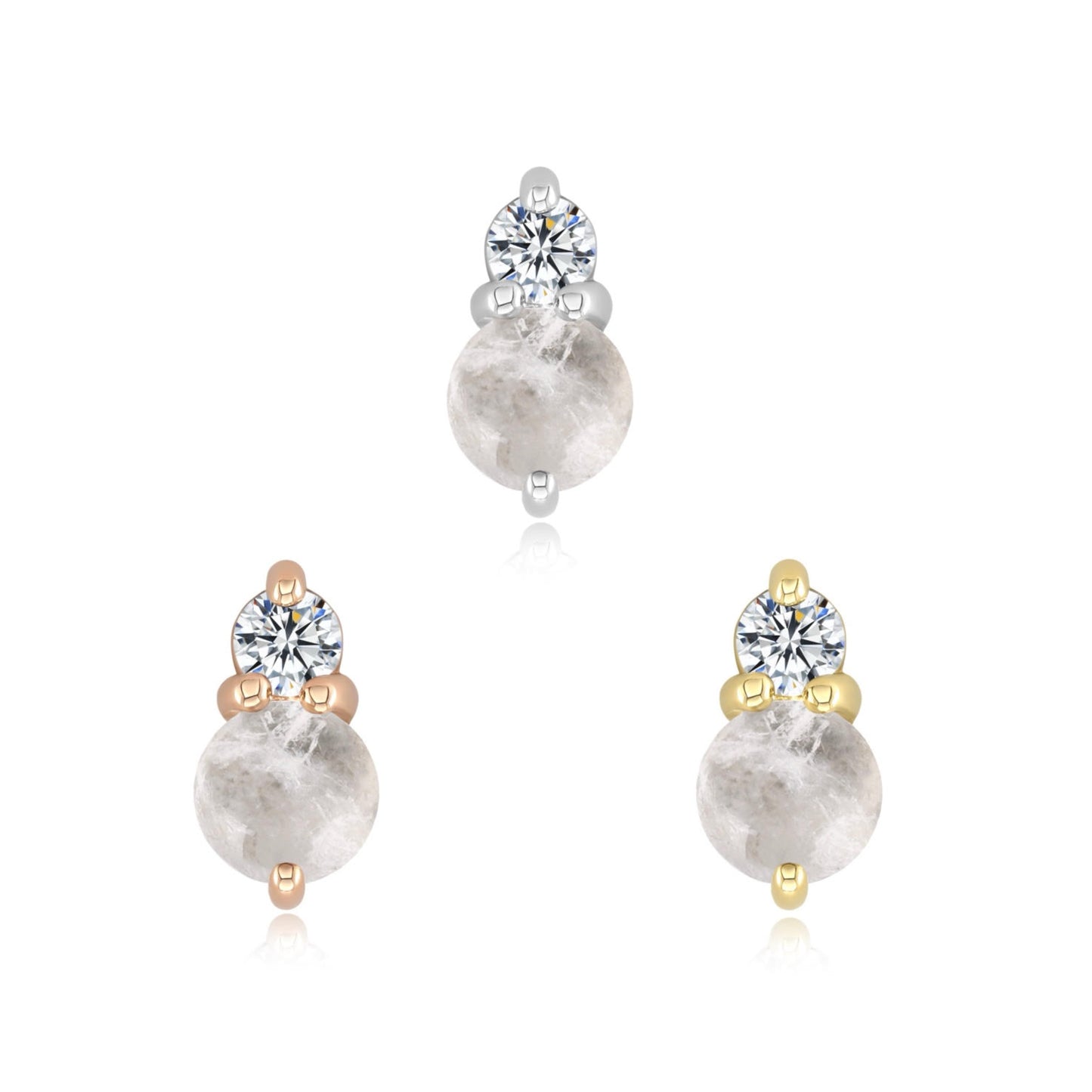 14k gold snowman threadless end with CZ and moonstone gems